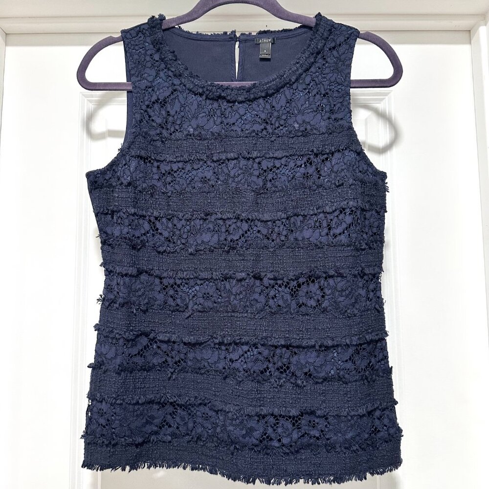 J.Crew Women's Navy Blue Tweed Lace Sleeveless Tank Top Size Small
